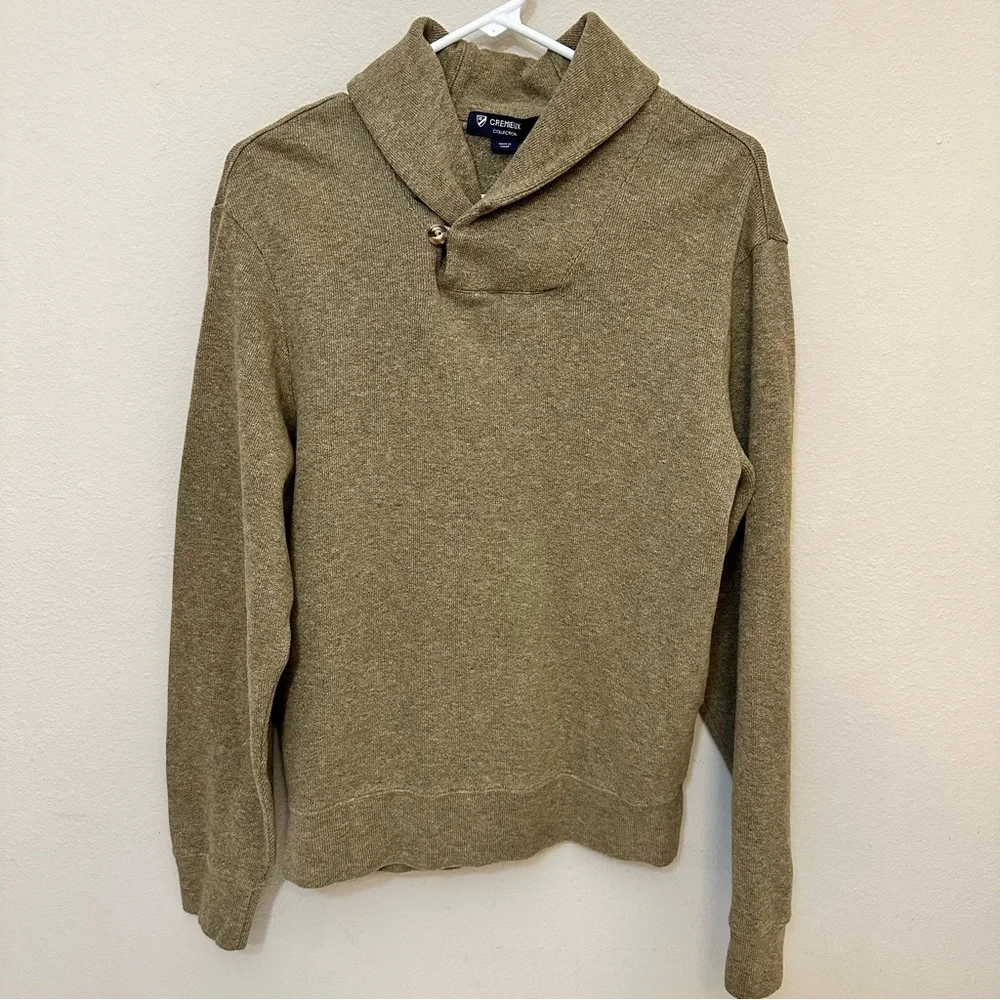 Cremieux Shawl Collar Sweater Small Elbow‎ Patch Tan Pullover Preppy Heritage